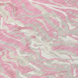 Photo of Pink Gray And Ivory Abstract Washable Indoor Outdoor Area Rug