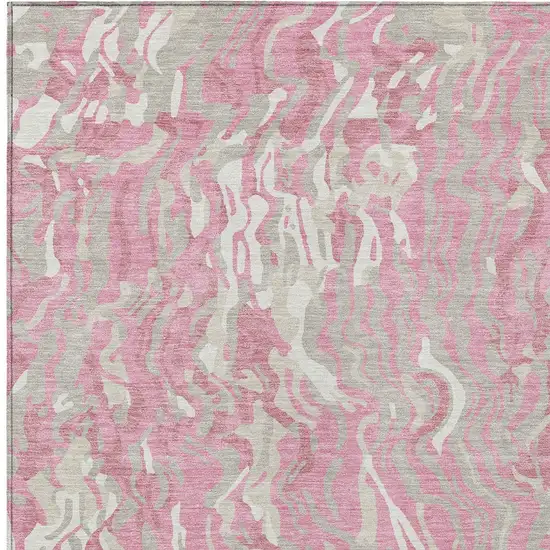 Pink Gray And Ivory Abstract Washable Indoor Outdoor Area Rug Photo 7