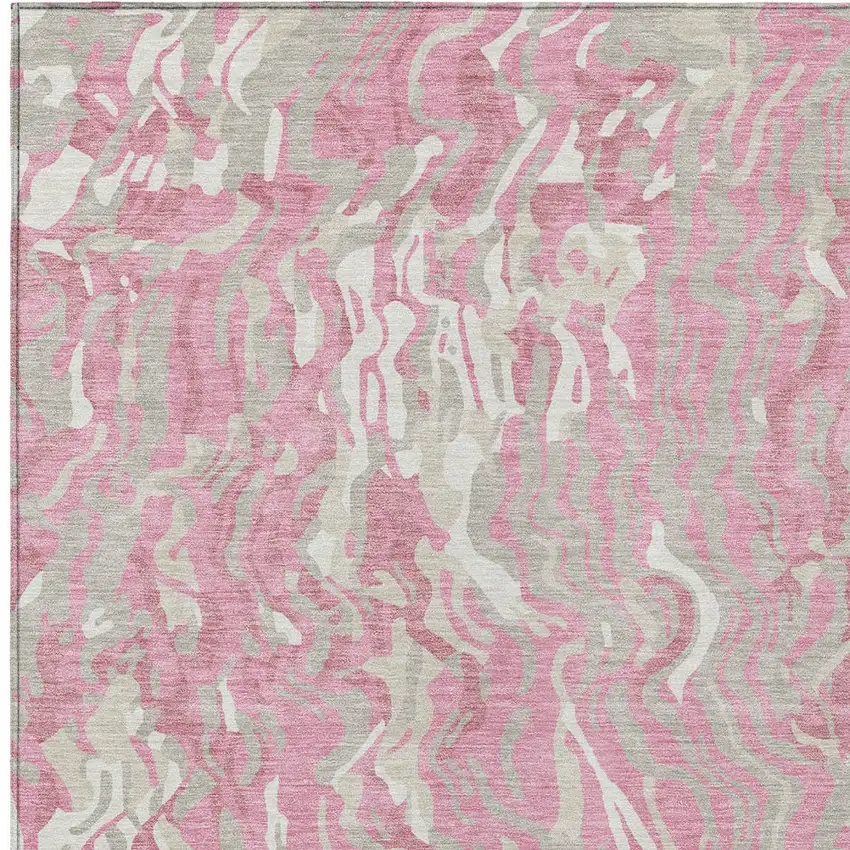 Pink Gray And Ivory Abstract Washable Indoor Outdoor Area Rug Photo 7