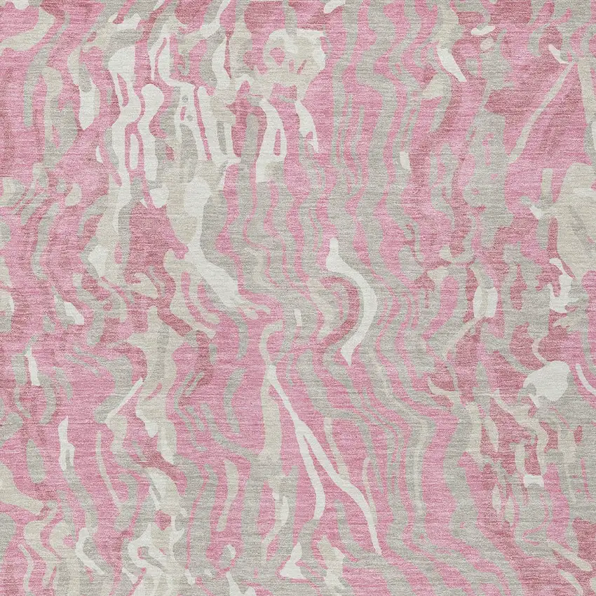 Pink Gray And Ivory Abstract Washable Indoor Outdoor Area Rug Photo 7