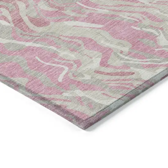 Pink Gray And Ivory Abstract Washable Indoor Outdoor Area Rug Photo 5