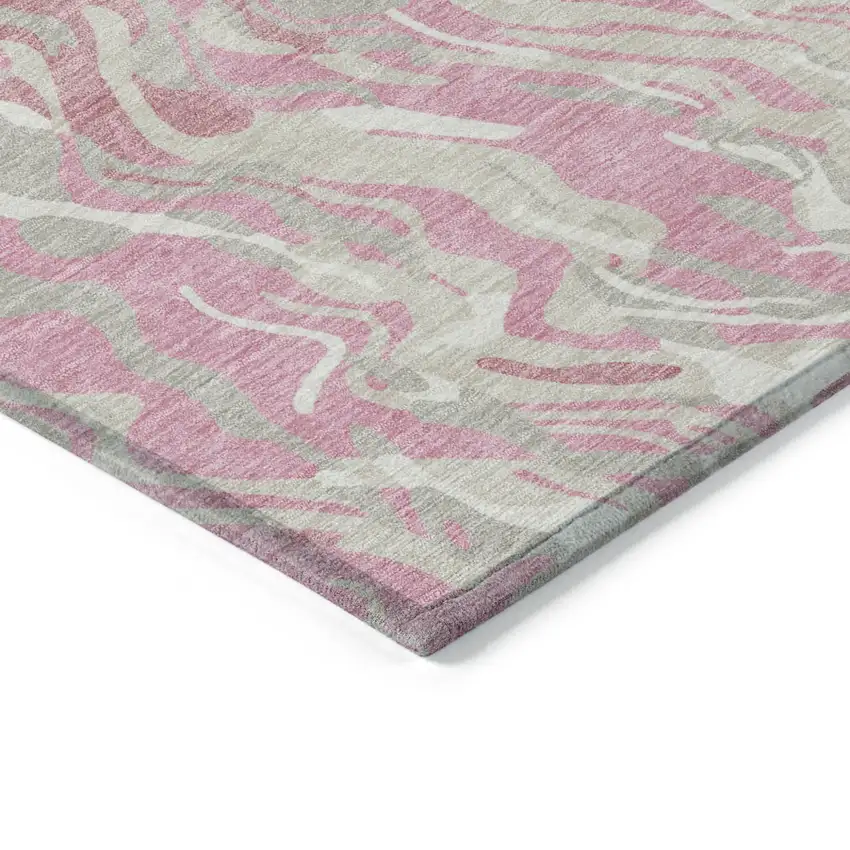 Pink Gray And Ivory Abstract Washable Indoor Outdoor Area Rug Photo 5