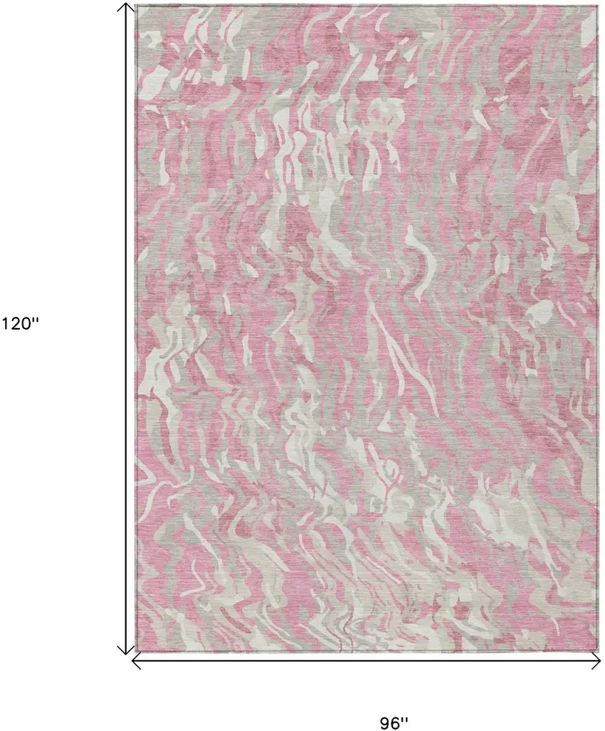 Pink Gray And Ivory Abstract Washable Indoor Outdoor Area Rug Photo 3