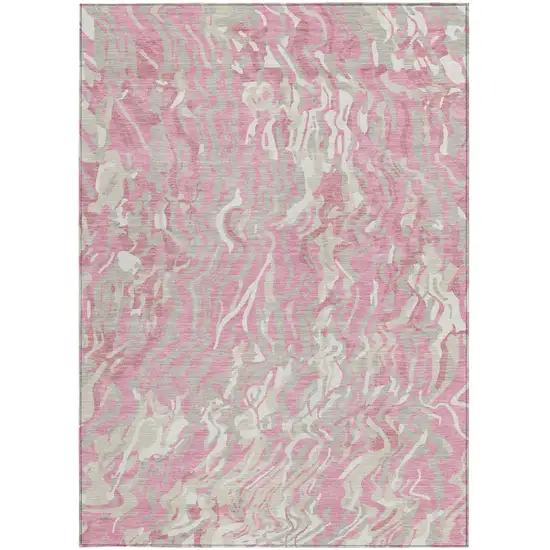 Pink Gray And Ivory Abstract Washable Indoor Outdoor Area Rug Photo 8