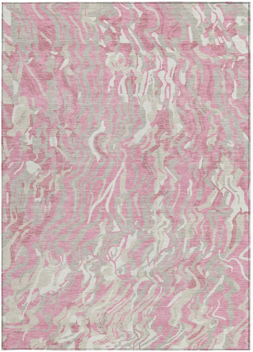 Pink Gray And Ivory Abstract Washable Indoor Outdoor Area Rug Photo 8
