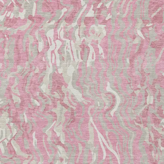 Pink Gray And Ivory Abstract Washable Indoor Outdoor Area Rug Photo 7