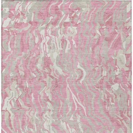 Pink Gray And Ivory Abstract Washable Indoor Outdoor Area Rug Photo 8