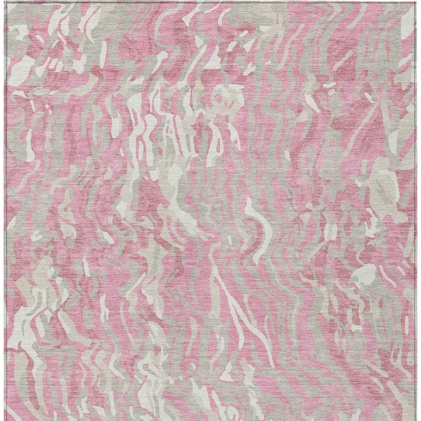 Pink Gray And Ivory Abstract Washable Indoor Outdoor Area Rug Photo 8