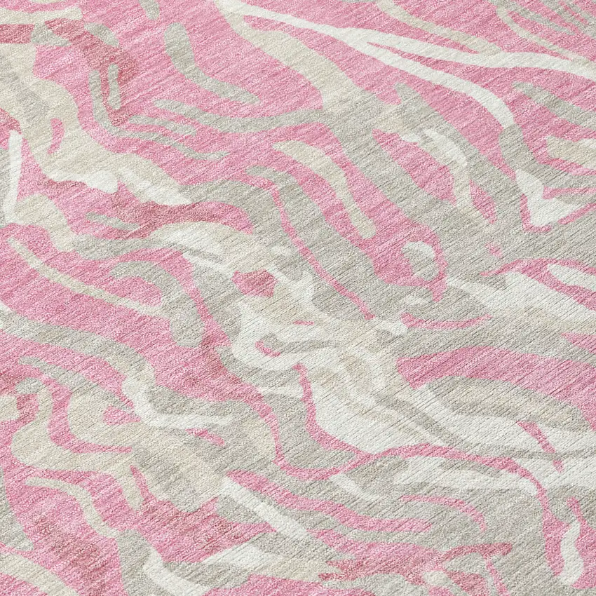 Pink Gray And Ivory Abstract Washable Indoor Outdoor Area Rug Photo 6