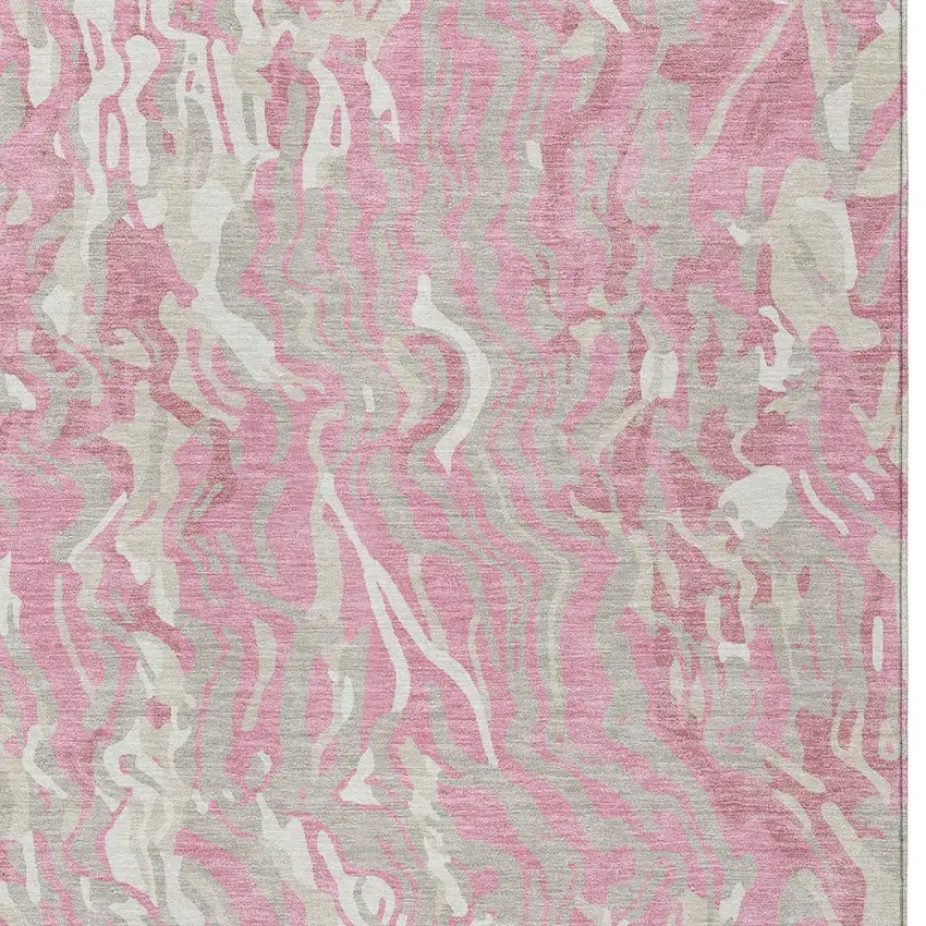 Pink Gray And Ivory Abstract Washable Indoor Outdoor Area Rug Photo 7