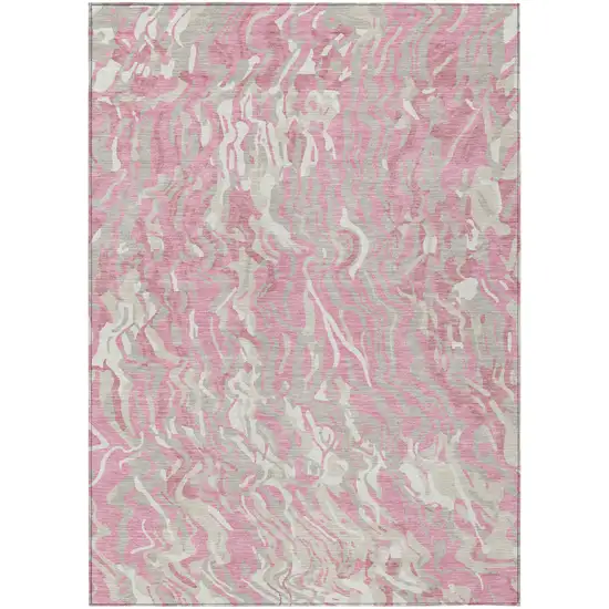 Pink Gray And Ivory Abstract Washable Indoor Outdoor Area Rug Photo 2