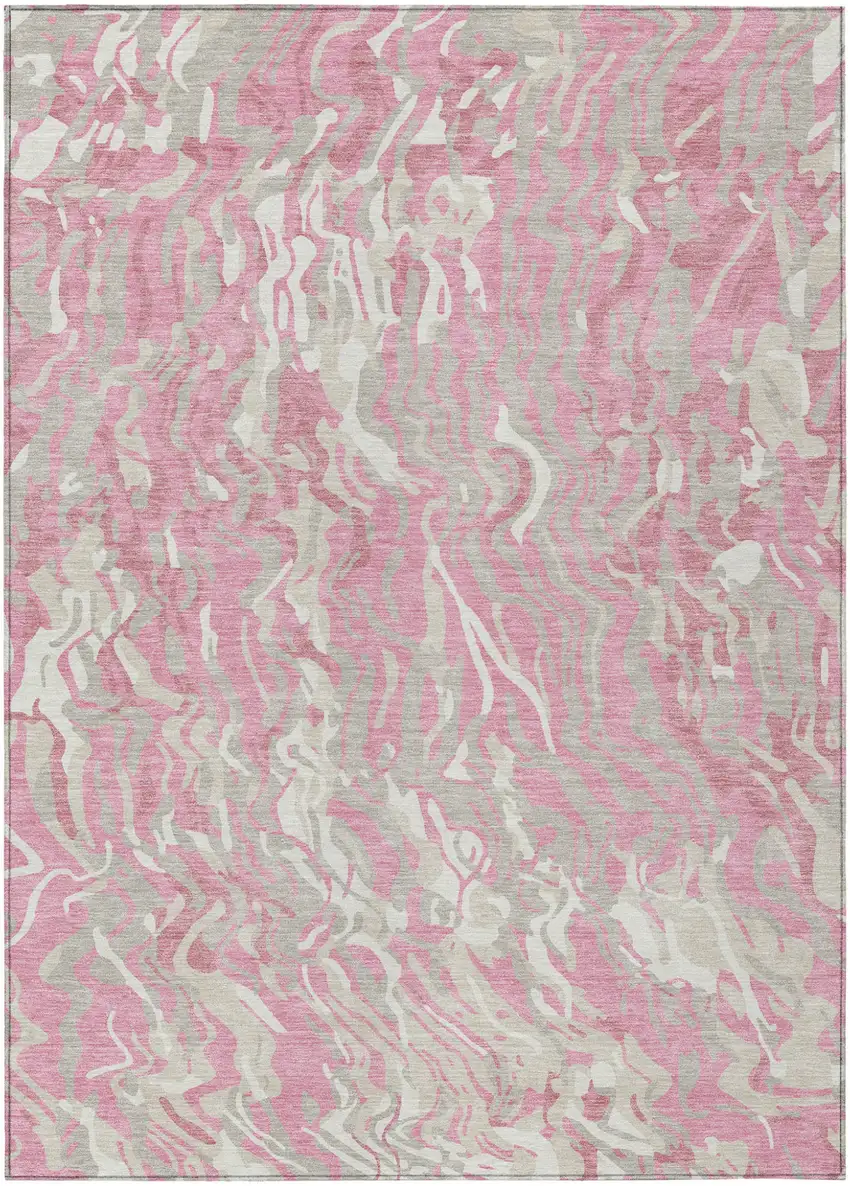 Pink Gray And Ivory Abstract Washable Indoor Outdoor Area Rug Photo 2