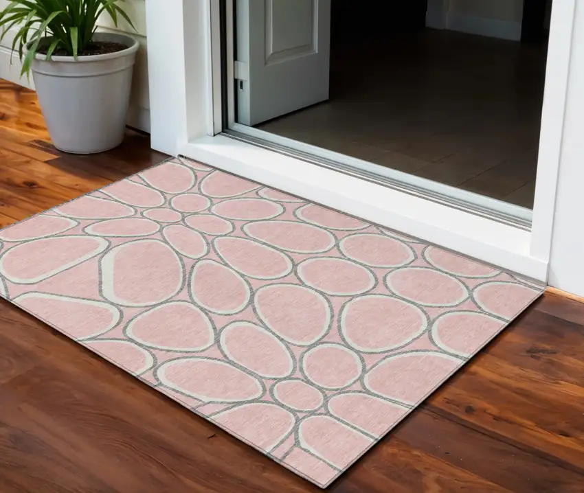 Pink Gray And Ivory Abstract Washable Indoor Outdoor Area Rug Photo 1