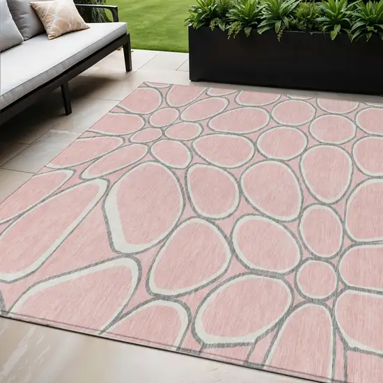 Pink Gray And Ivory Abstract Washable Indoor Outdoor Area Rug Photo 1