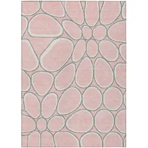 Photo of Pink Gray And Ivory Abstract Washable Indoor Outdoor Area Rug