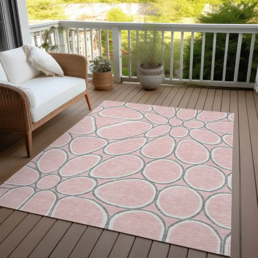 Pink Gray And Ivory Abstract Washable Indoor Outdoor Area Rug Photo 8
