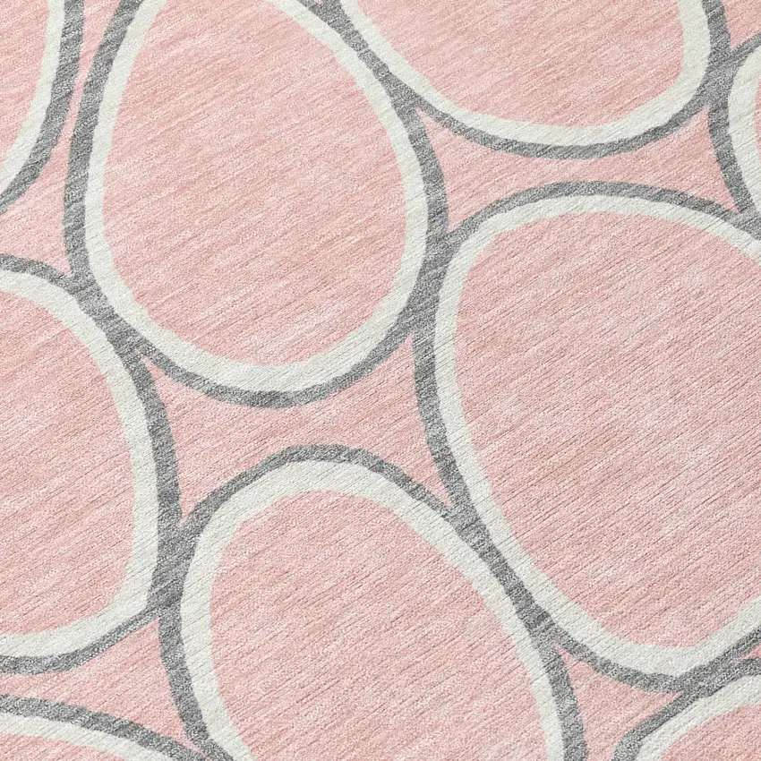 Pink Gray And Ivory Abstract Washable Indoor Outdoor Area Rug Photo 6
