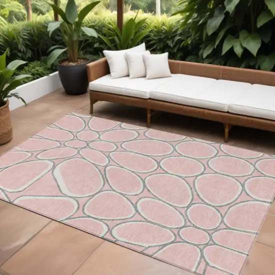 Pink Gray And Ivory Abstract Washable Indoor Outdoor Area Rug Photo 1