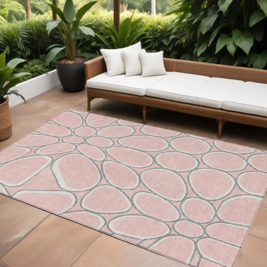 Pink Gray And Ivory Abstract Washable Indoor Outdoor Area Rug Photo 1