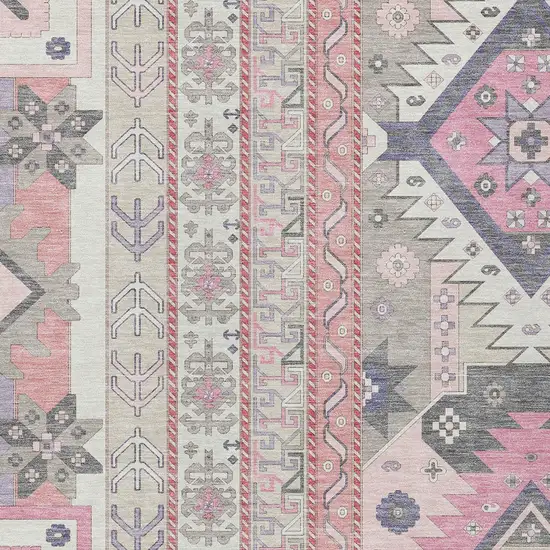 Pink Gray And Ivory Aztec Washable Indoor Outdoor Area Rug Photo 5