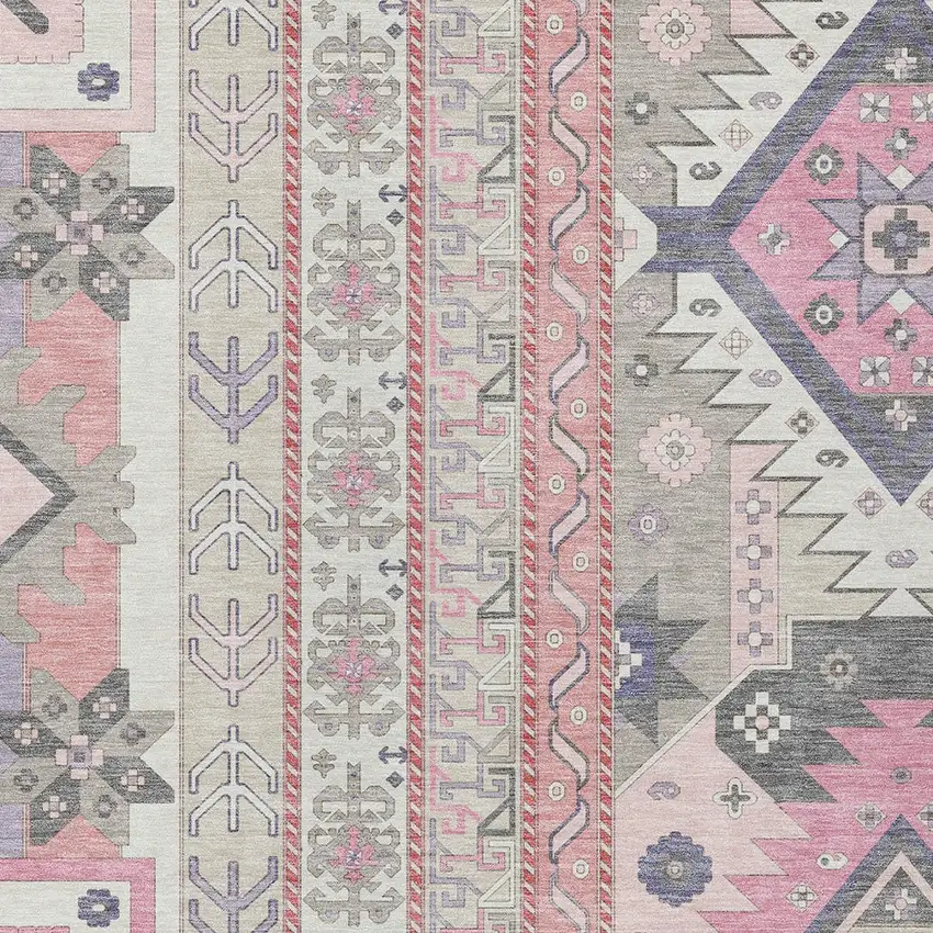 Pink Gray And Ivory Aztec Washable Indoor Outdoor Area Rug Photo 5