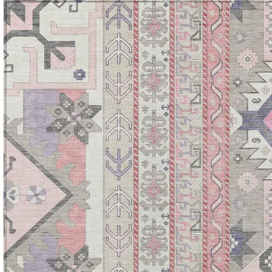 Pink Gray And Ivory Aztec Washable Indoor Outdoor Area Rug Photo 5