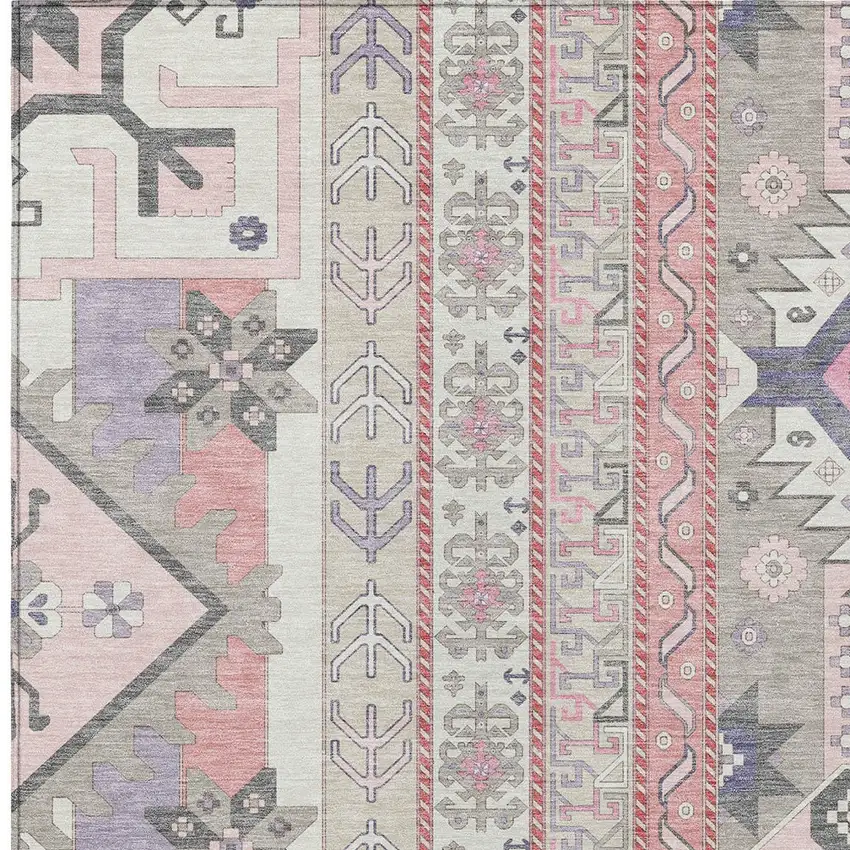 Pink Gray And Ivory Aztec Washable Indoor Outdoor Area Rug Photo 5