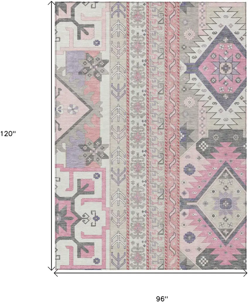Pink Gray And Ivory Aztec Washable Indoor Outdoor Area Rug Photo 3