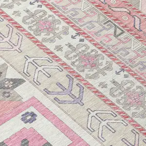 Photo of Pink Gray And Ivory Aztec Washable Indoor Outdoor Area Rug
