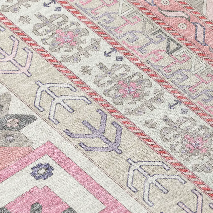 Pink Gray And Ivory Aztec Washable Indoor Outdoor Area Rug Photo 6