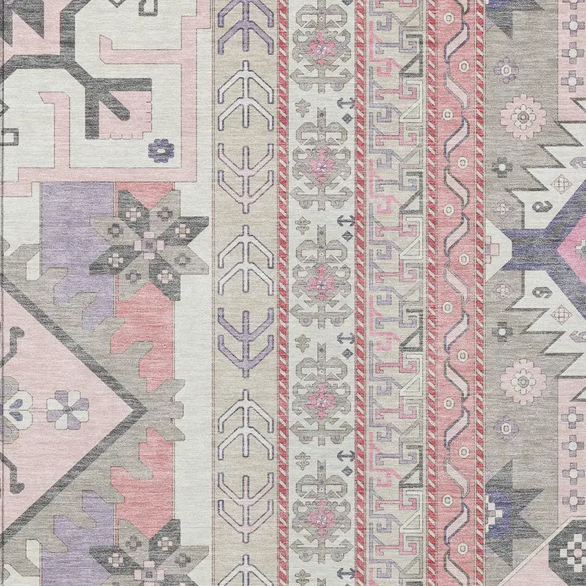 Pink Gray And Ivory Aztec Washable Indoor Outdoor Area Rug Photo 5