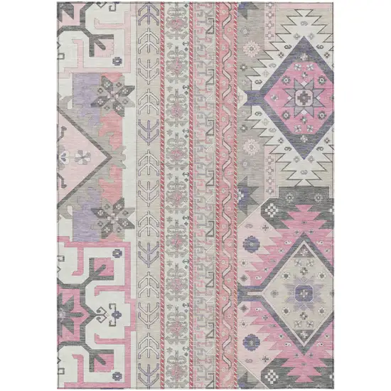Pink Gray And Ivory Aztec Washable Indoor Outdoor Area Rug Photo 2
