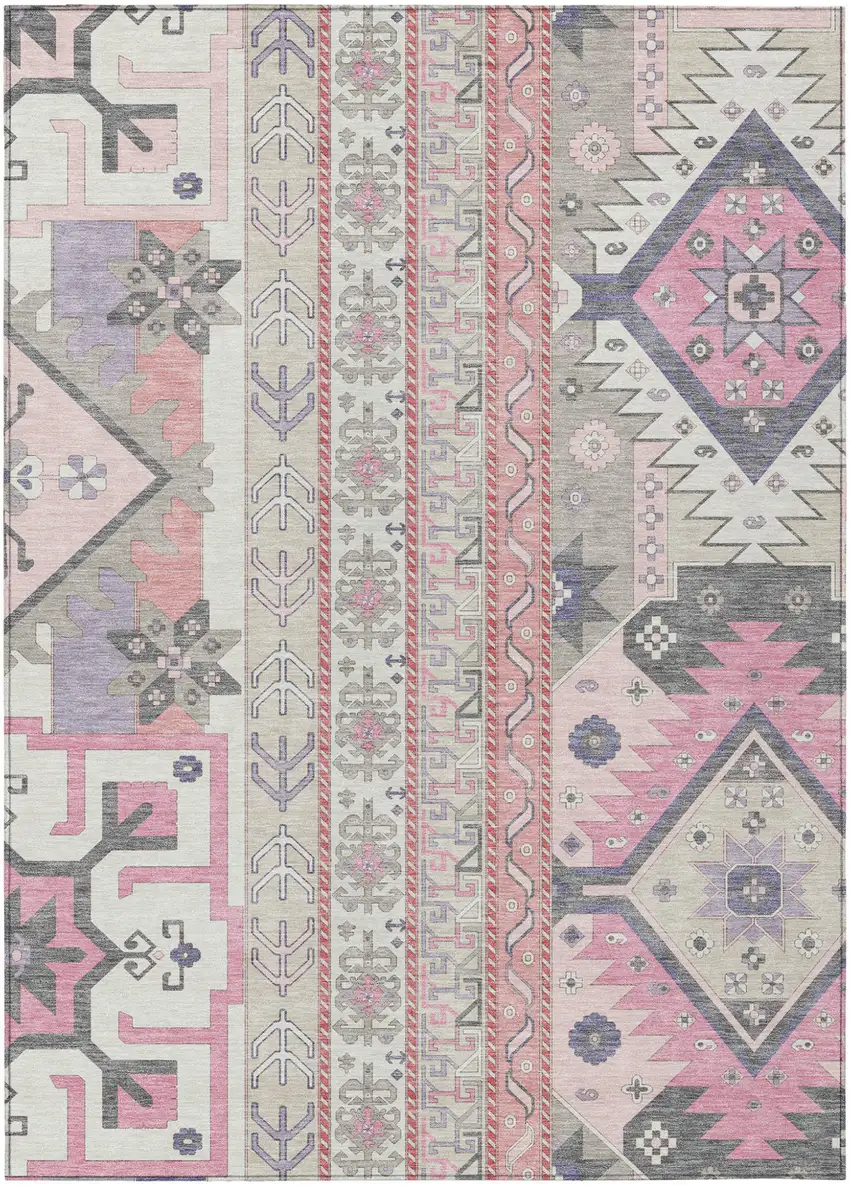 Pink Gray And Ivory Aztec Washable Indoor Outdoor Area Rug Photo 2