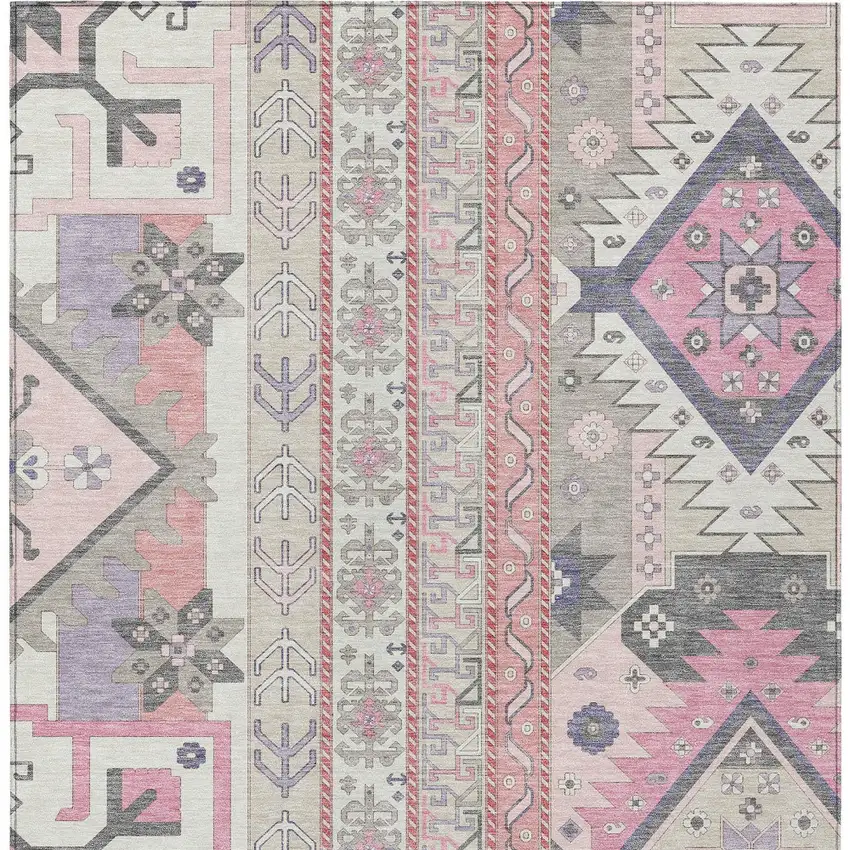 Pink Gray And Ivory Aztec Washable Indoor Outdoor Area Rug Photo 7