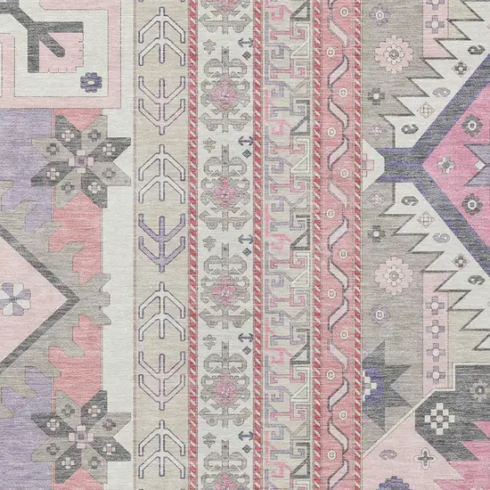 Pink Gray And Ivory Aztec Washable Indoor Outdoor Area Rug Photo 5
