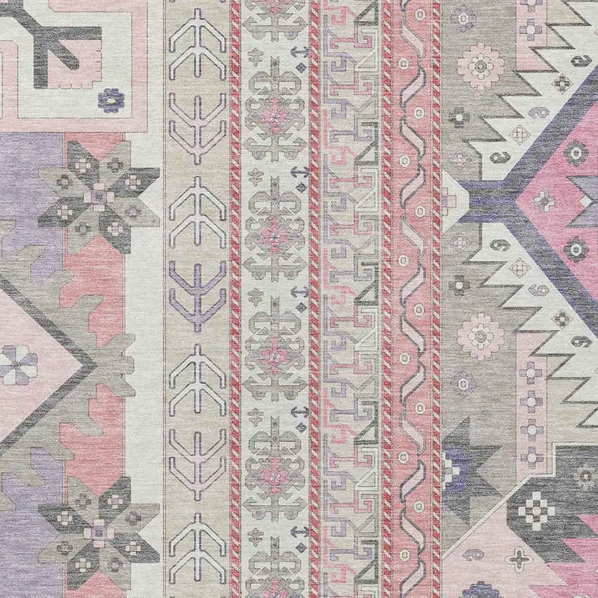 Pink Gray And Ivory Aztec Washable Indoor Outdoor Area Rug Photo 5