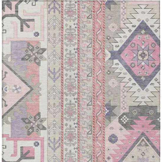 Pink Gray And Ivory Aztec Washable Indoor Outdoor Area Rug Photo 7