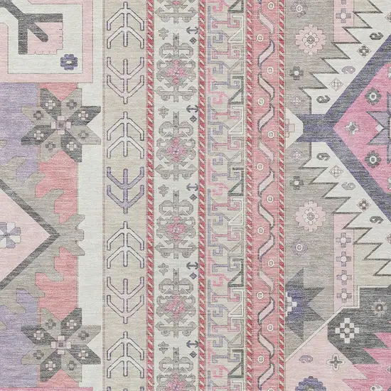 Pink Gray And Ivory Aztec Washable Indoor Outdoor Area Rug Photo 5