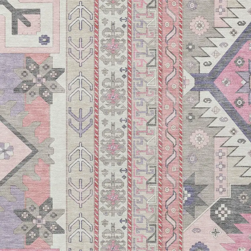 Pink Gray And Ivory Aztec Washable Indoor Outdoor Area Rug Photo 5