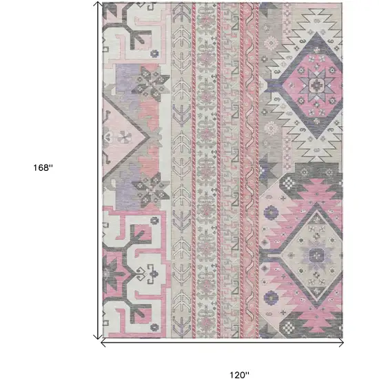 Pink Gray And Ivory Aztec Washable Indoor Outdoor Area Rug Photo 3