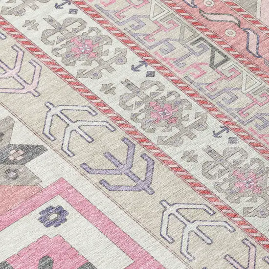 Pink Gray And Ivory Aztec Washable Indoor Outdoor Area Rug Photo 6