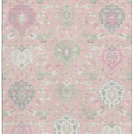 Pink Gray And Ivory Damask Washable Area Rug With UV Protection Photo 2