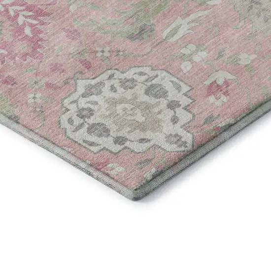 Pink Gray And Ivory Damask Washable Area Rug With UV Protection Photo 8