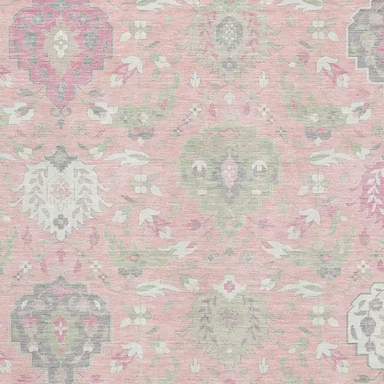 Pink Gray And Ivory Damask Washable Area Rug With UV Protection Photo 2