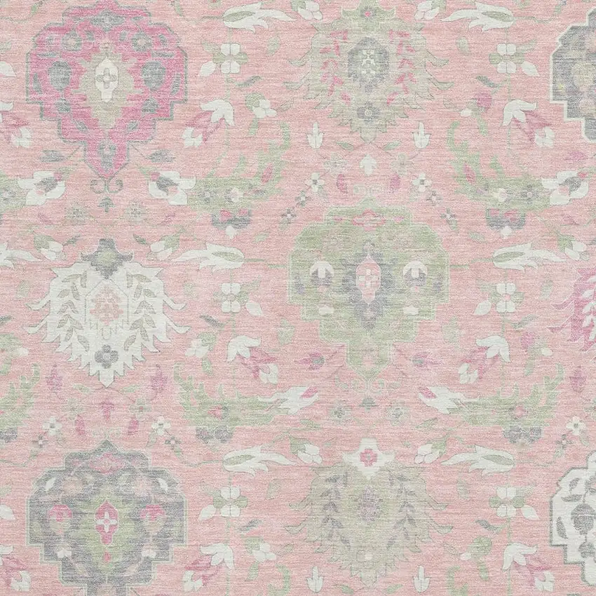 Pink Gray And Ivory Damask Washable Area Rug With UV Protection Photo 2