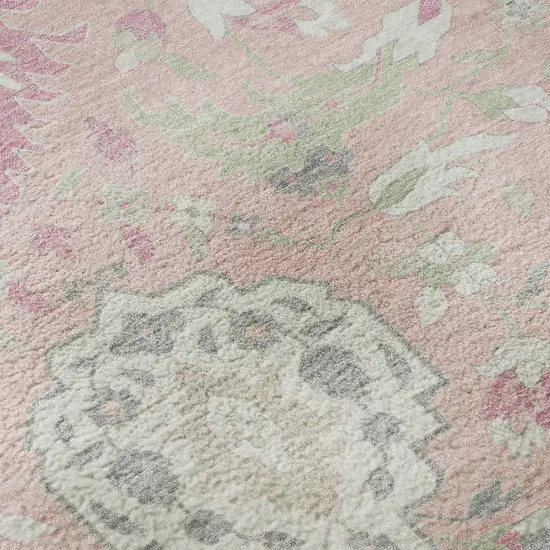 Pink Gray And Ivory Damask Washable Area Rug With UV Protection Photo 9