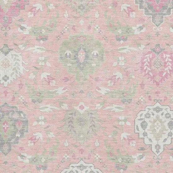 Pink Gray And Ivory Damask Washable Area Rug With UV Protection Photo 2