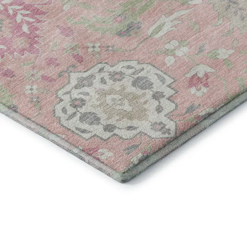 Pink Gray And Ivory Damask Washable Area Rug With UV Protection Photo 7