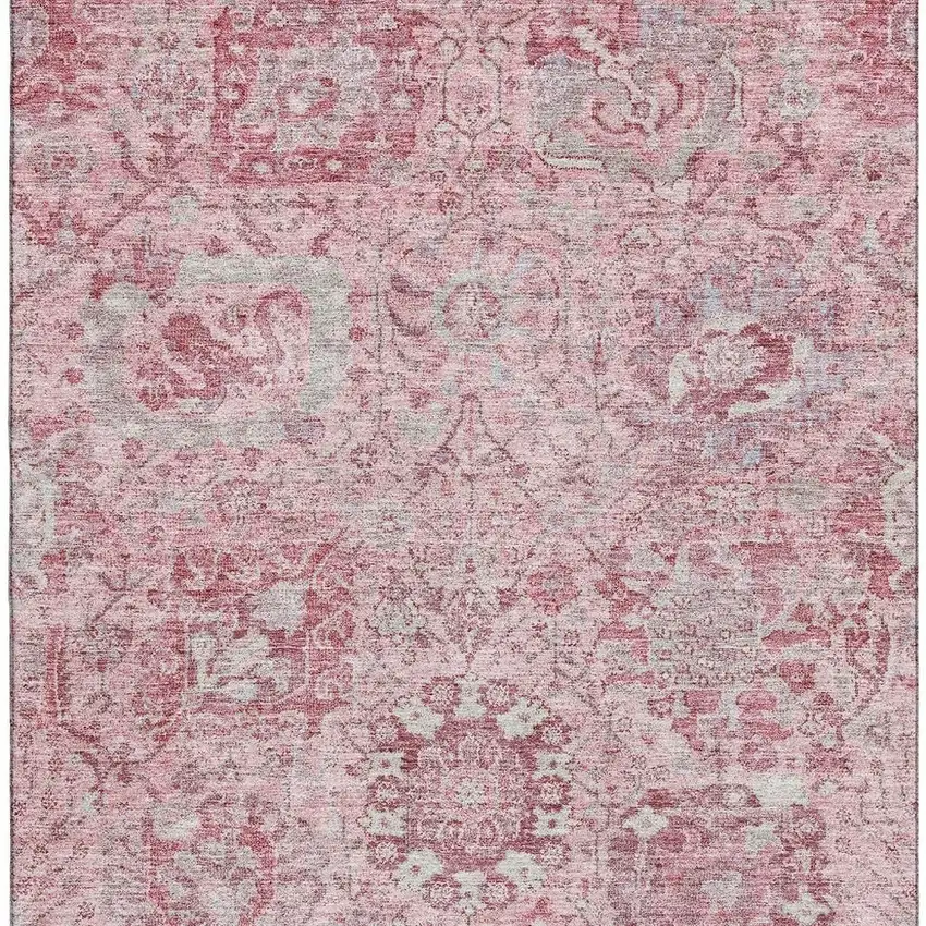 Pink Gray And Ivory Damask Washable Area Rug With UV Protection Photo 3