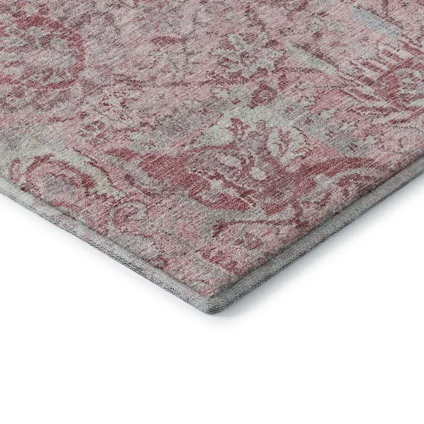 Pink Gray And Ivory Damask Washable Area Rug With UV Protection Photo 7